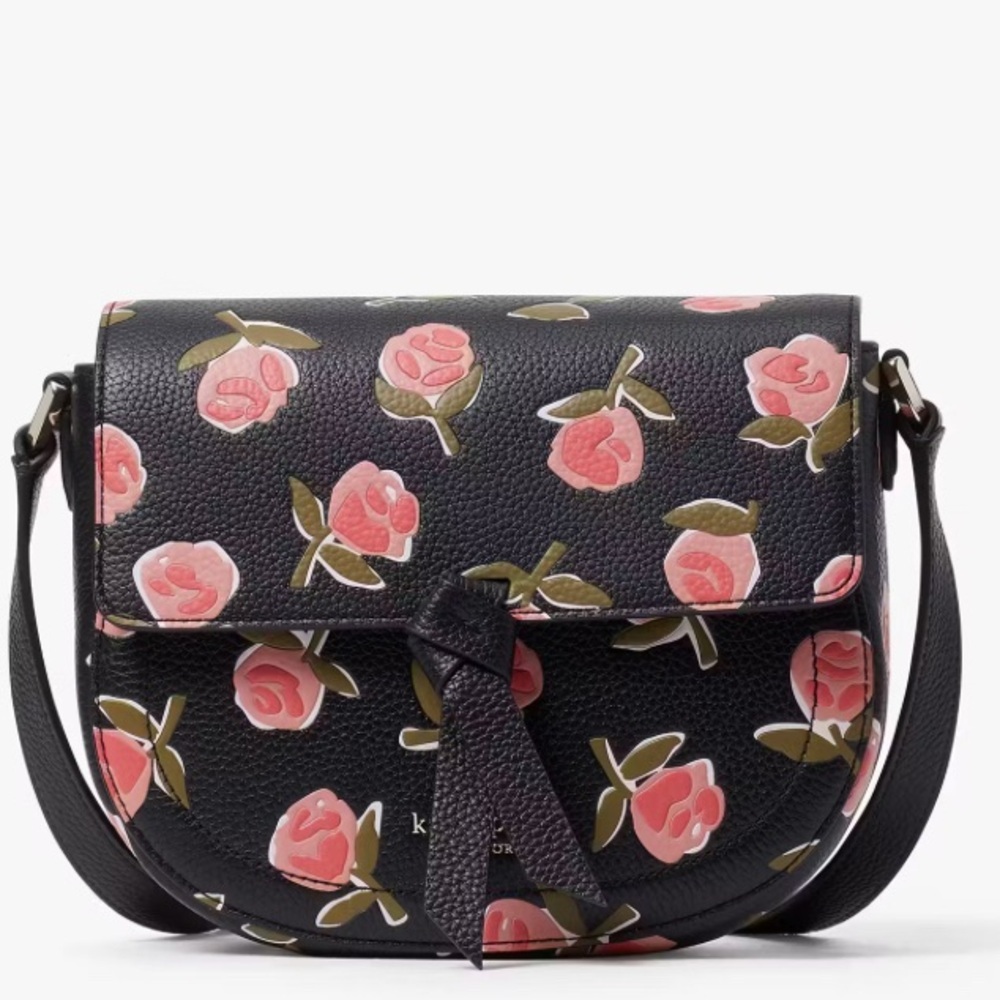 Kate Spade Knott Ditsy Rose Medium Saddle Crossbody EUC Coquette K5453